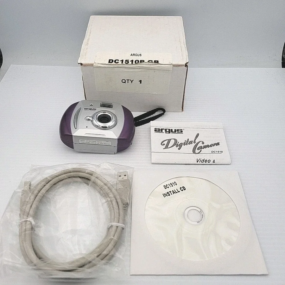 Argus Digital Camera DC1510 Purple Compact 5.0MP 2x Zoom Tested Working Bundle